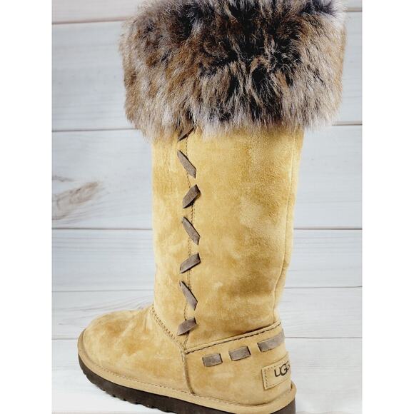 UGG Boots Australia Rosana Fur Cuff Style 1008044 Chestnut Wool Brown Boots Sz 7 - Picture 12 of 16